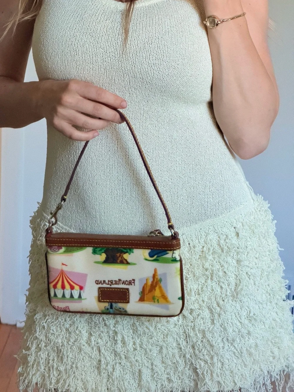 Disney Parks VTG Dooney & Bourke Frontierland Wristlet Bag Leather Multi-Color